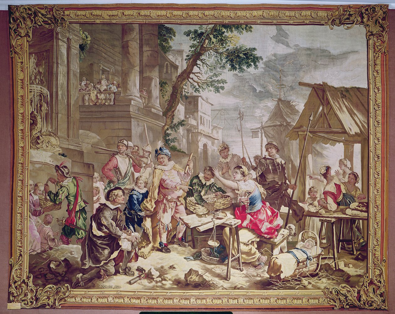 Sancho Panza a prodavač ořechů, z Příběhu Dona Quijota, Beauvais Workshop, 1735 (tapisérie) od Charles Joseph Natoire
