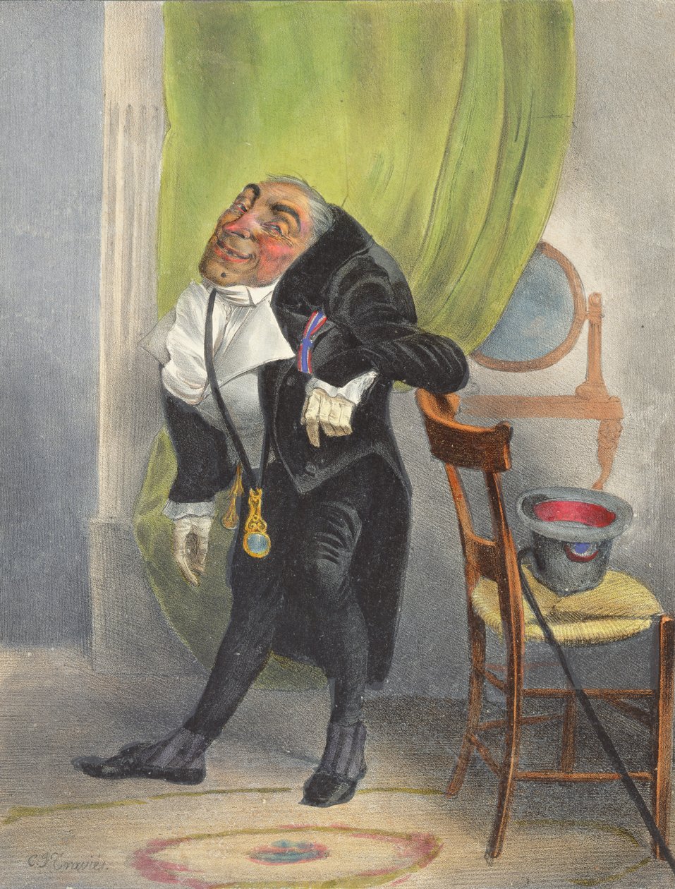 Charles Louis Philippe Henri Dieudonne Mayeux, narozen v Paříži 7 Fructidor An 2, zdobený Lys a Croix de Juillet, člen Caveau Moderne a několika dalších akademií od Charles Joseph Travies de Villiers