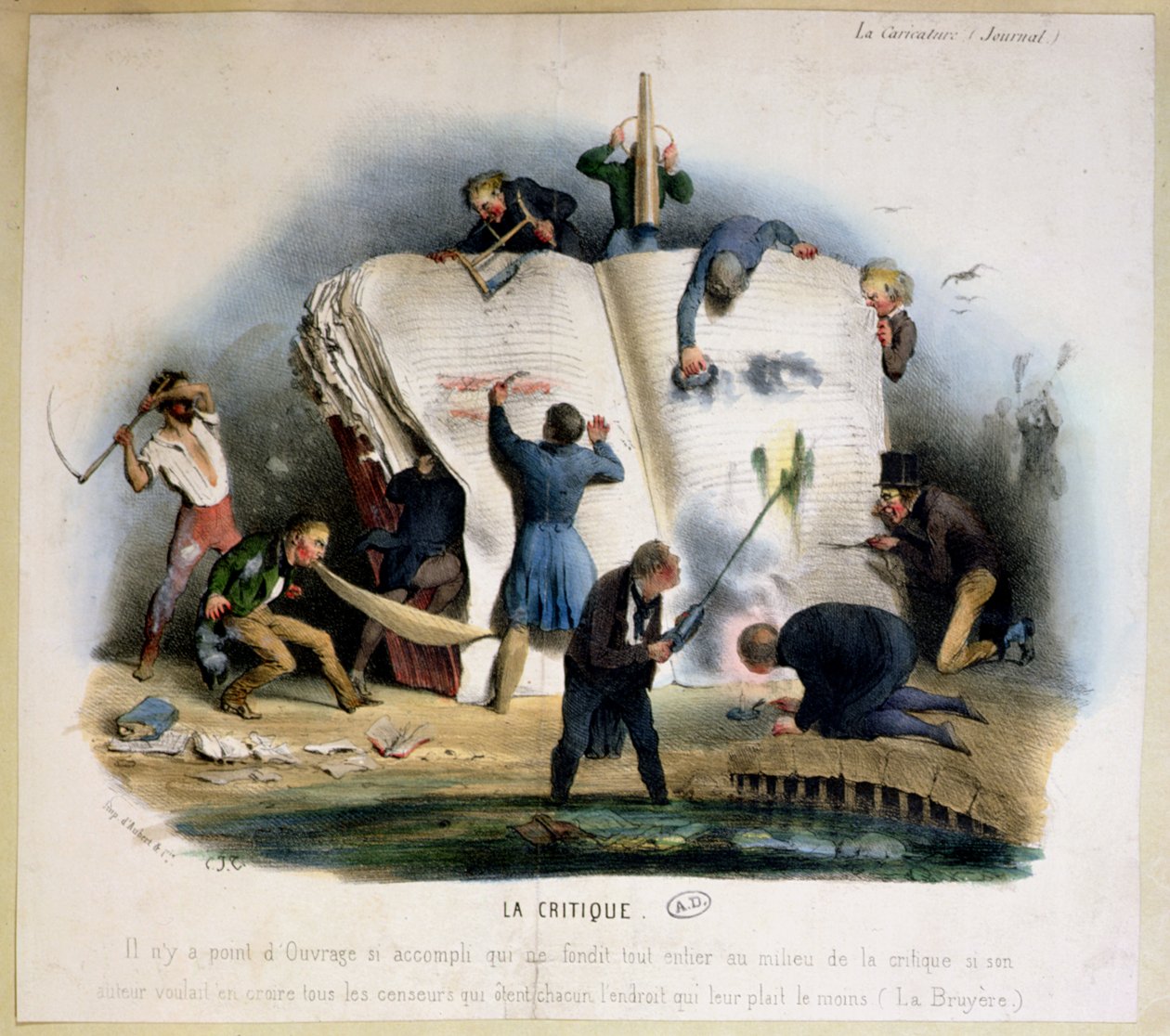 Literary Criticism, karikatura literárních kritiků odstraňující pasáže z knih, které se jim nelíbí, kolem roku 1830 od Charles Joseph Travies de Villiers