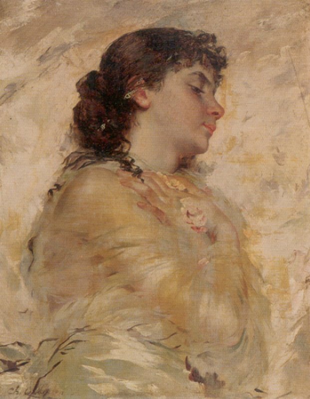 Portrét mladé ženy v profilu od Charles Joshua Chaplin