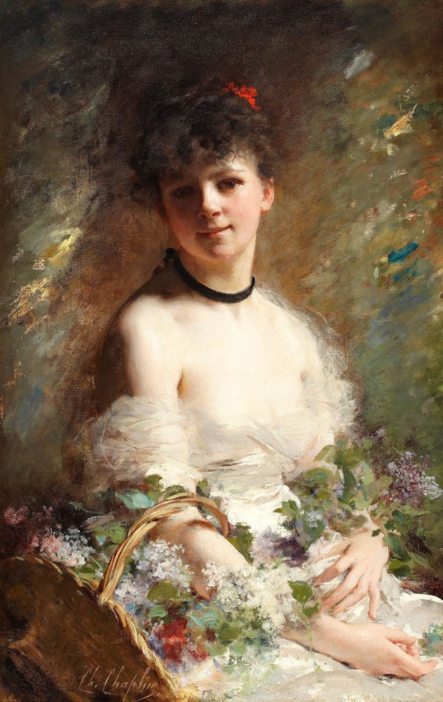 Mladá žena s květinovým košíkem od Charles Joshua Chaplin