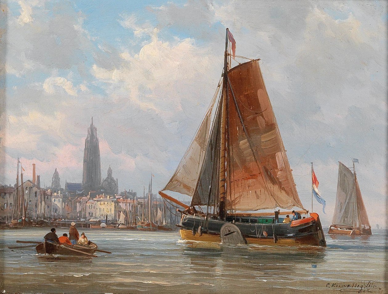 Rybáři ve městě od Charles Euphrasie Kuwasseg