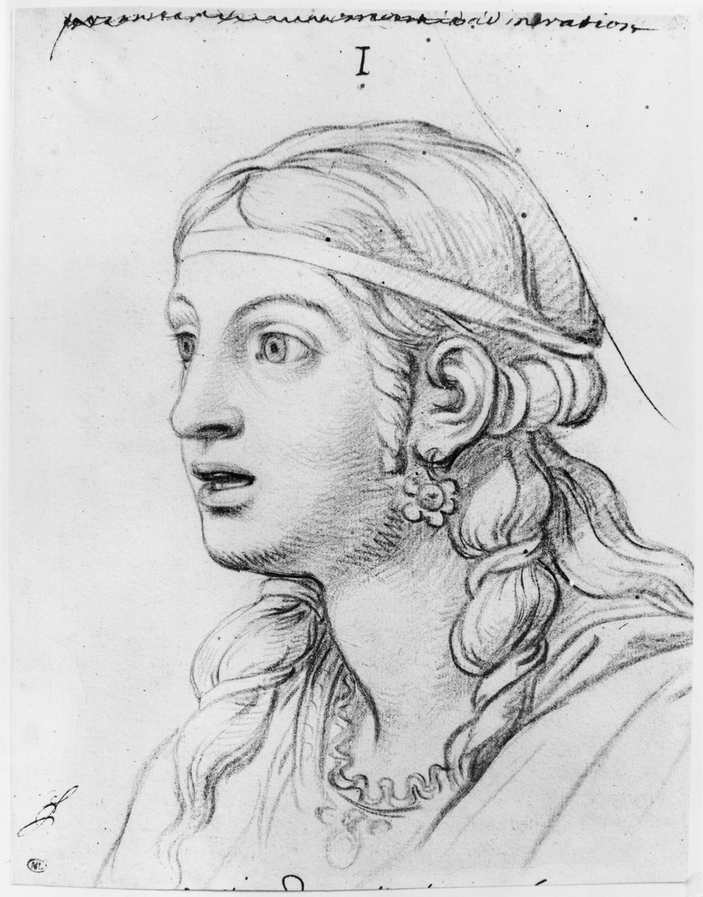 Obdiv s úžasem (pierre noire na bílém zažloutlém papíře) od Charles Le Brun