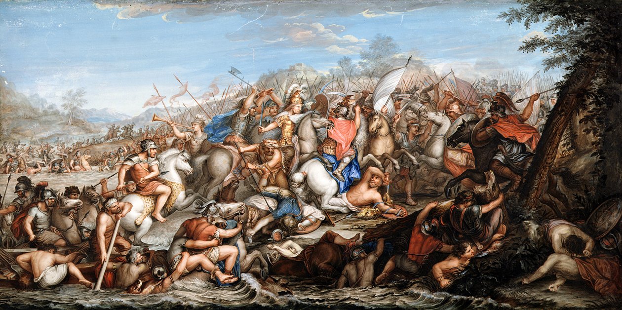 Alexander překračuje řeku Granicus (tempera na pergamenu) od Charles Le Brun