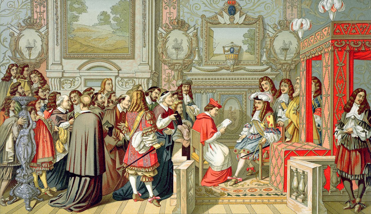 Ludvík XIV. (1638-1715) přijímá papežský legát ve Fontainebleau dne 29. července 1664 od Charles Le Brun