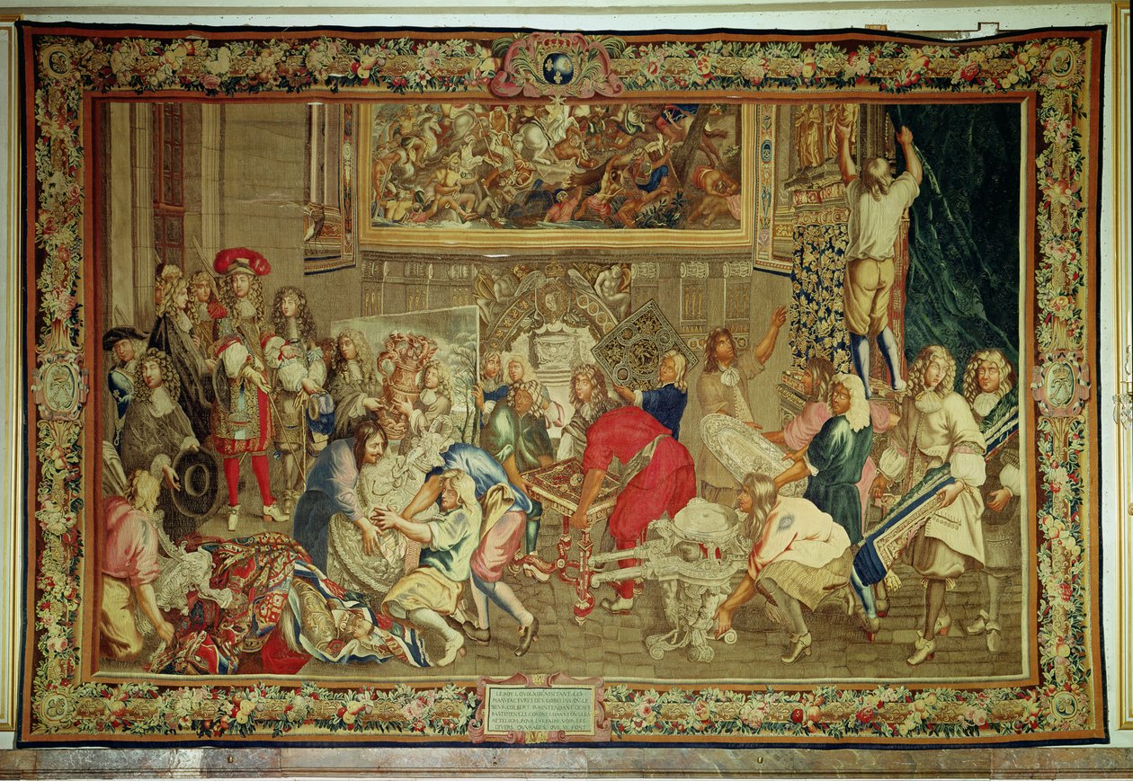 Ludvík XIV. (1638-1715) na návštěvě továrny na gobeliny, 15. října 1667 (tapisérie) od Charles Le Brun