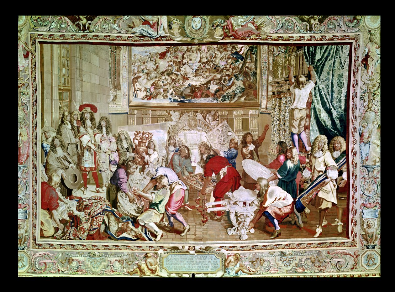 Ludvík XIV. (1638-1715) na návštěvě továrny na gobeliny, 15. října 1667 (tapisérie) od Charles Le Brun