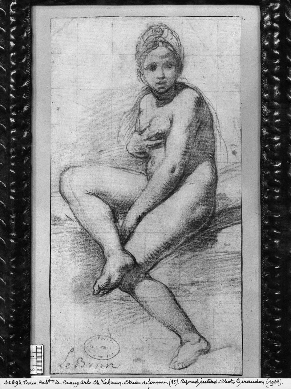 Sedící žena (červená křída na papíře) od Charles Le Brun