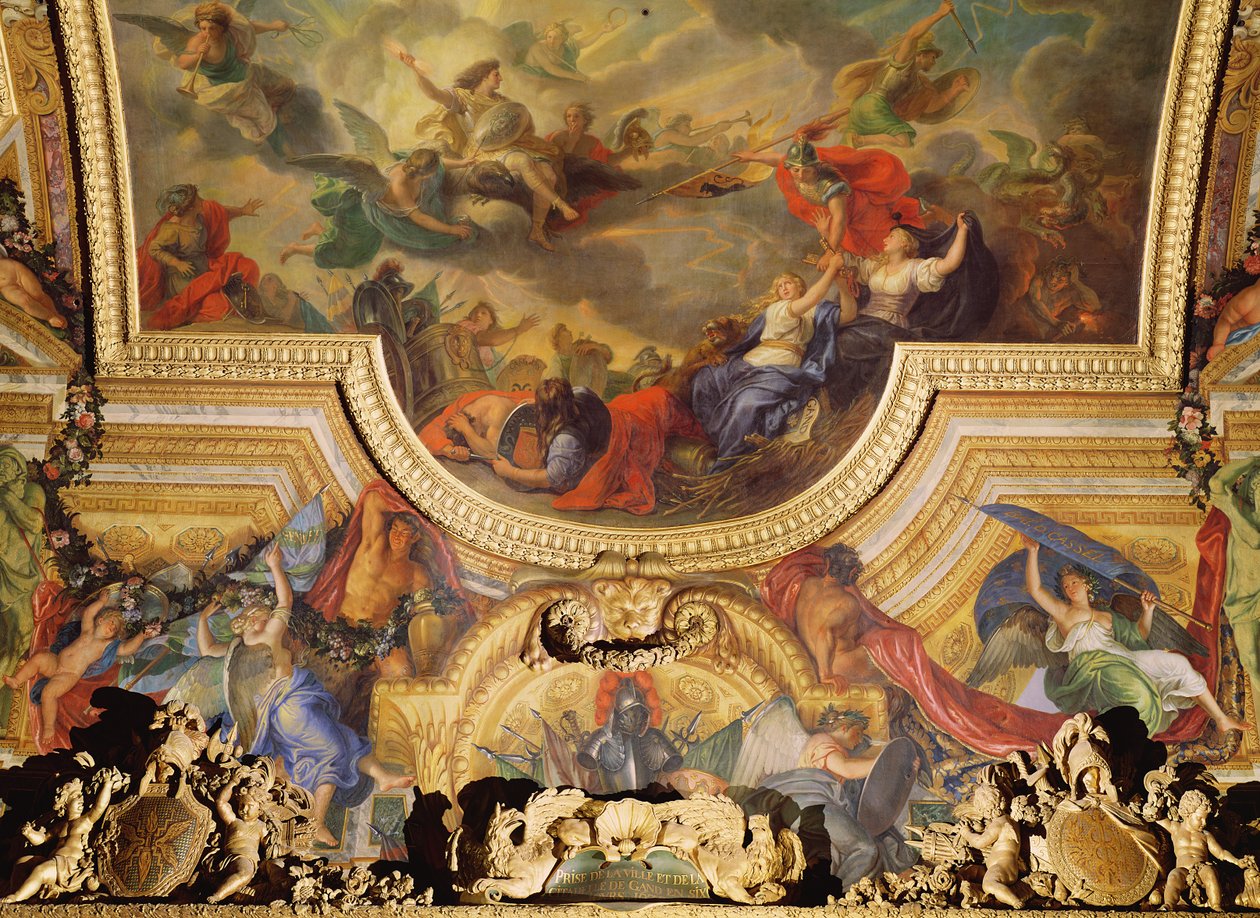 Dobytí města a citadely v Gentu za šest dní v roce 1678, nástropní malba z Galerie des Glaces od Charles Le Brun