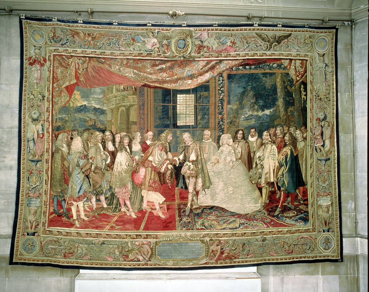Setkání Filipa IV. (1605-65) Španělska a Ludvíka XIV. (1638-1715) na ostrově Bažantů (tapisérie) od Charles Le Brun