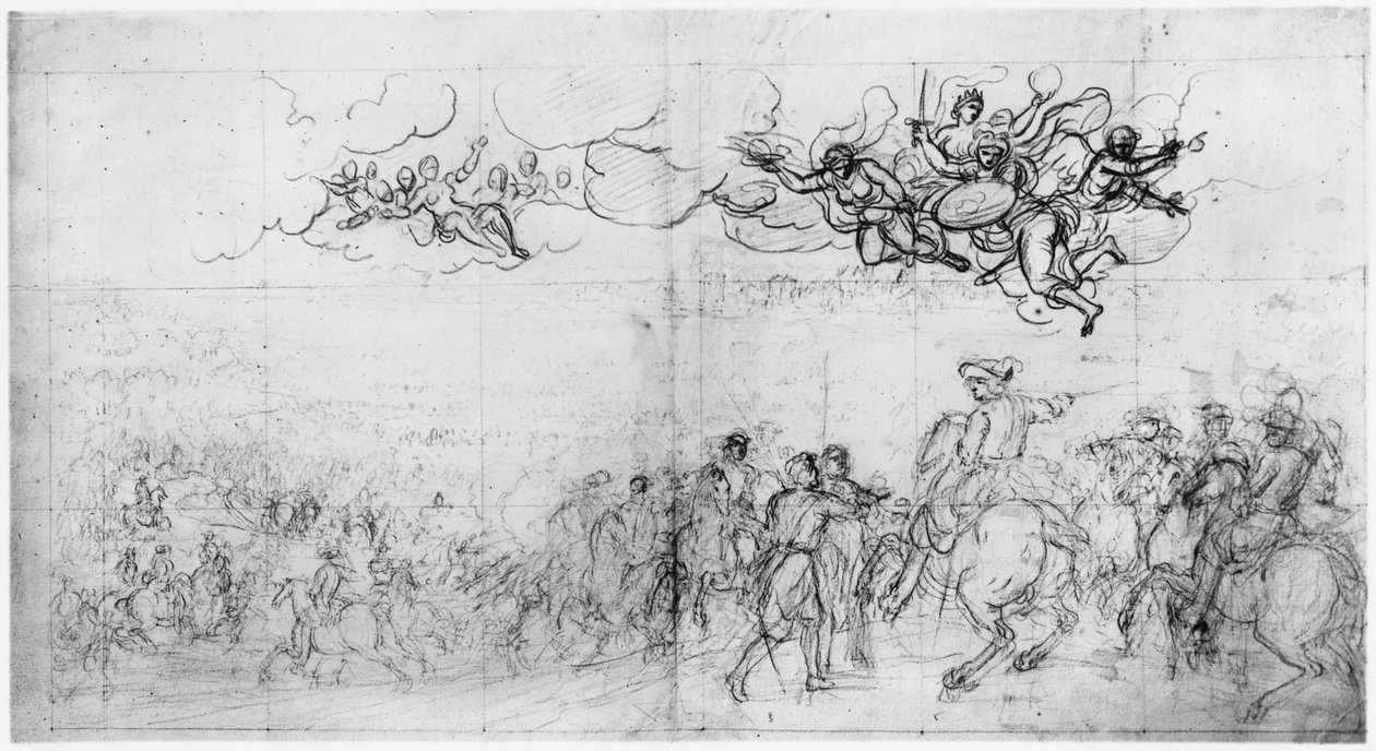Průchod na Rýnu (pierre noire a červená křída na papíře) od Charles Le Brun