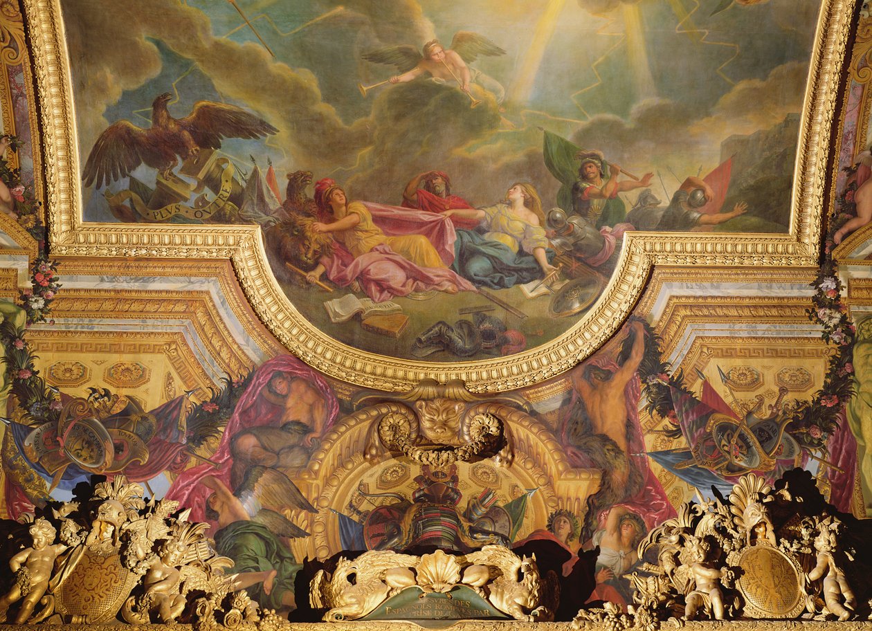 Strategie Španělska zničeného dobytím Gentu, nástropní malba z Galerie des Glaces od Charles Le Brun