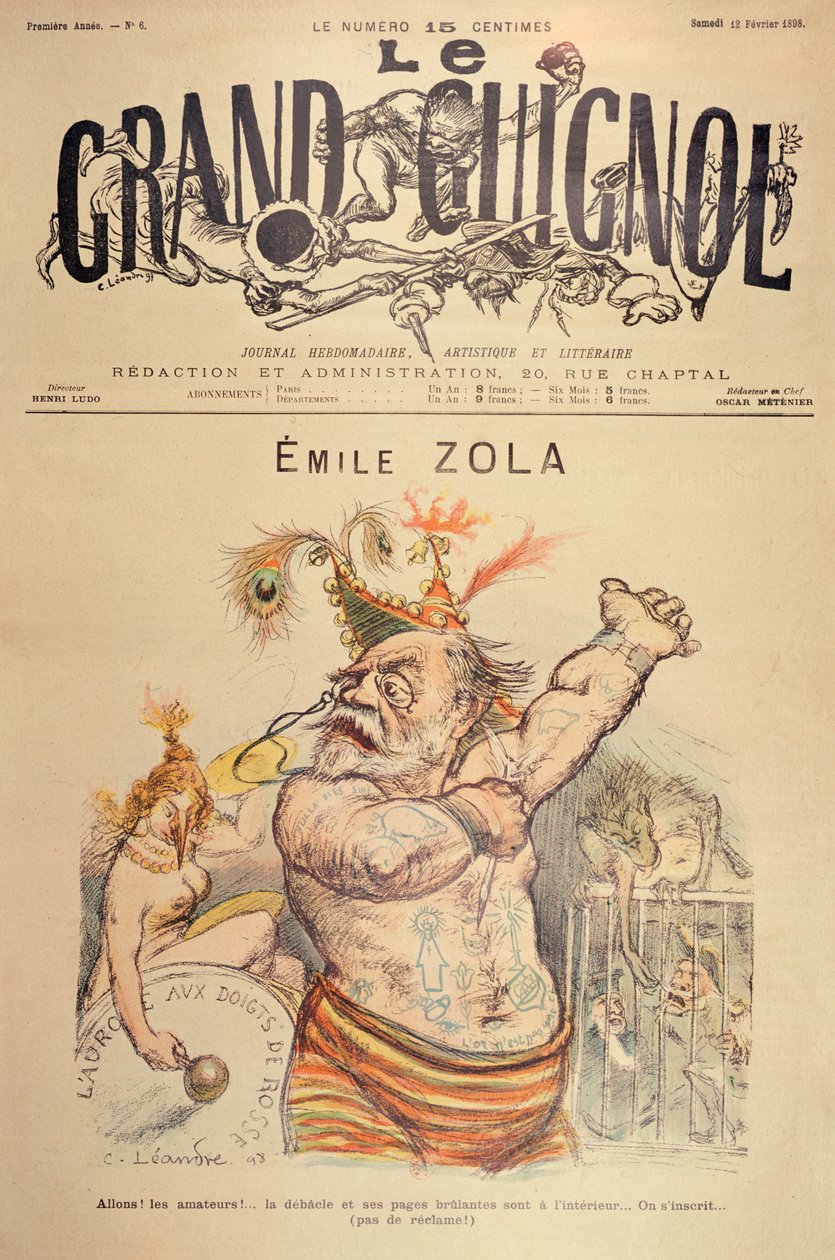 Karikatura Emile Zola (1840-1902) ilustrace pro přední obálku 