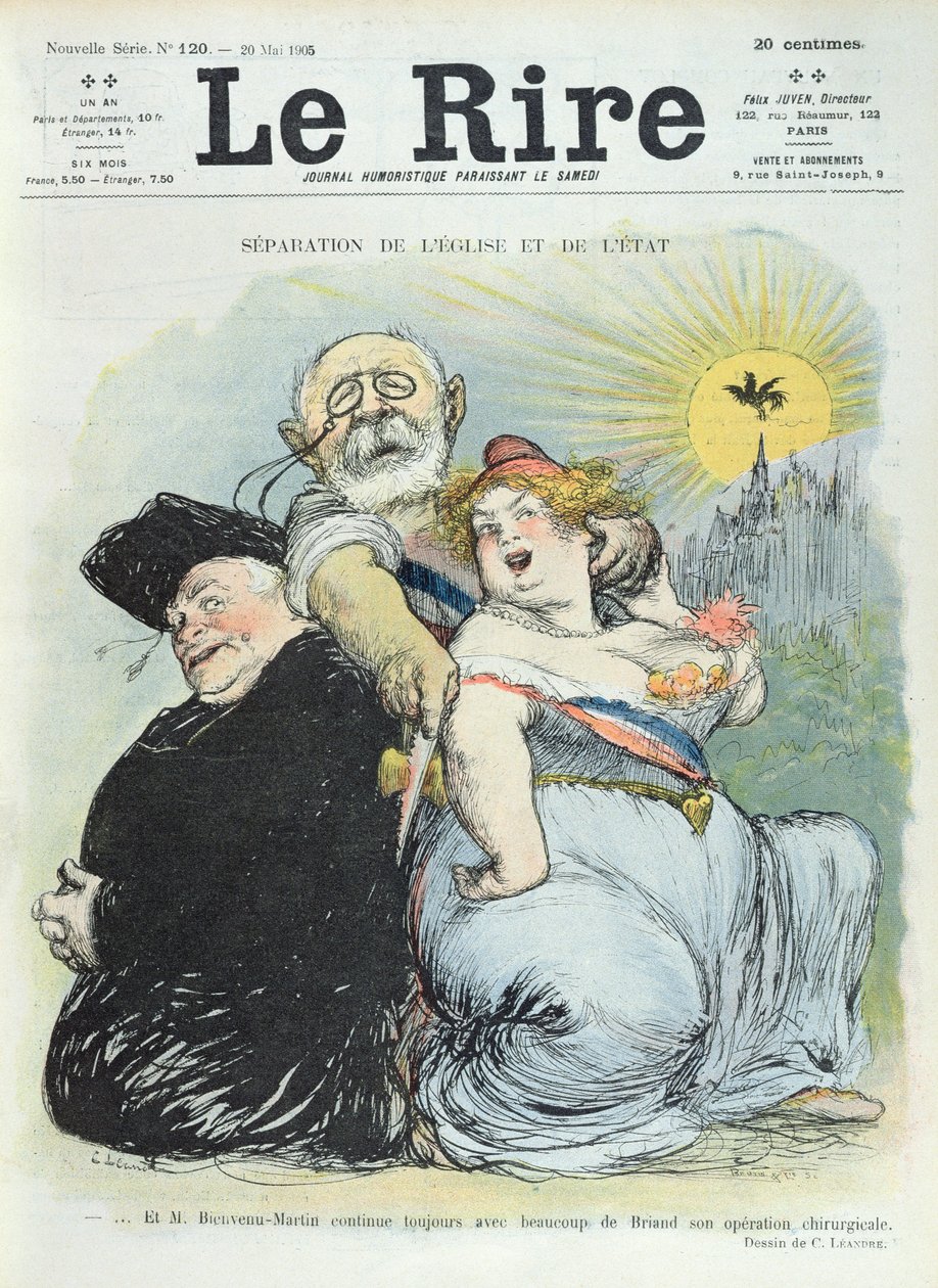 Jean-Baptiste Bienvenu-Martin (1847-1943) oddělující stát od církve, karikatura z časopisu 