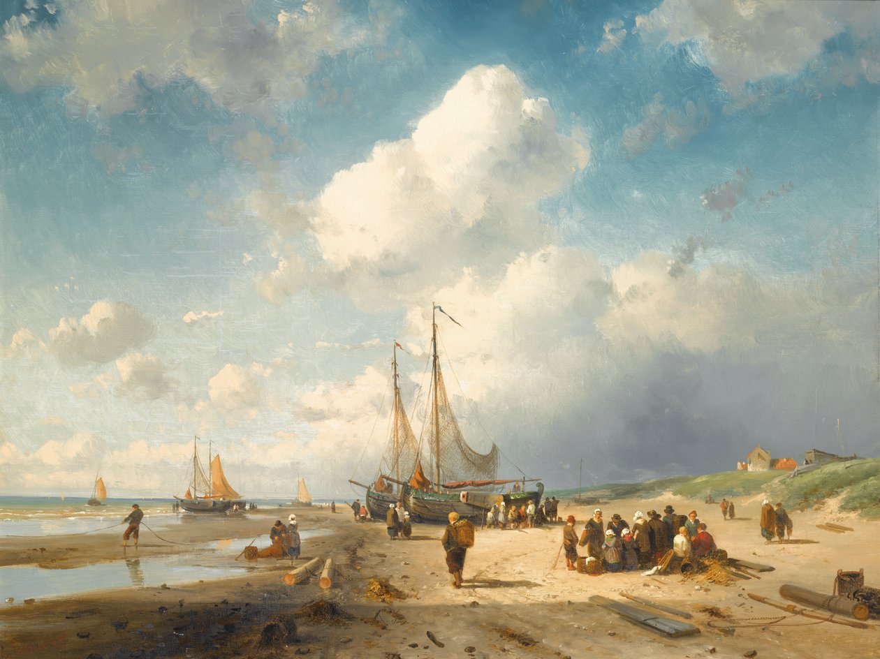 Pobřežní scéna s rybáři od Charles Henri Joseph Leickert
