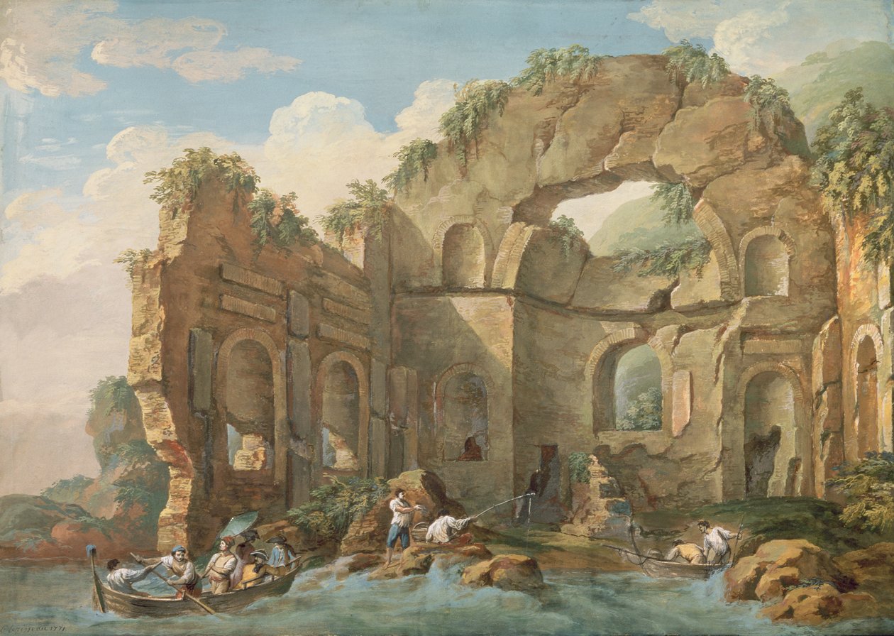 Architektonické ruiny, 1771 (kvaš) od Charles Louis Clerisseau