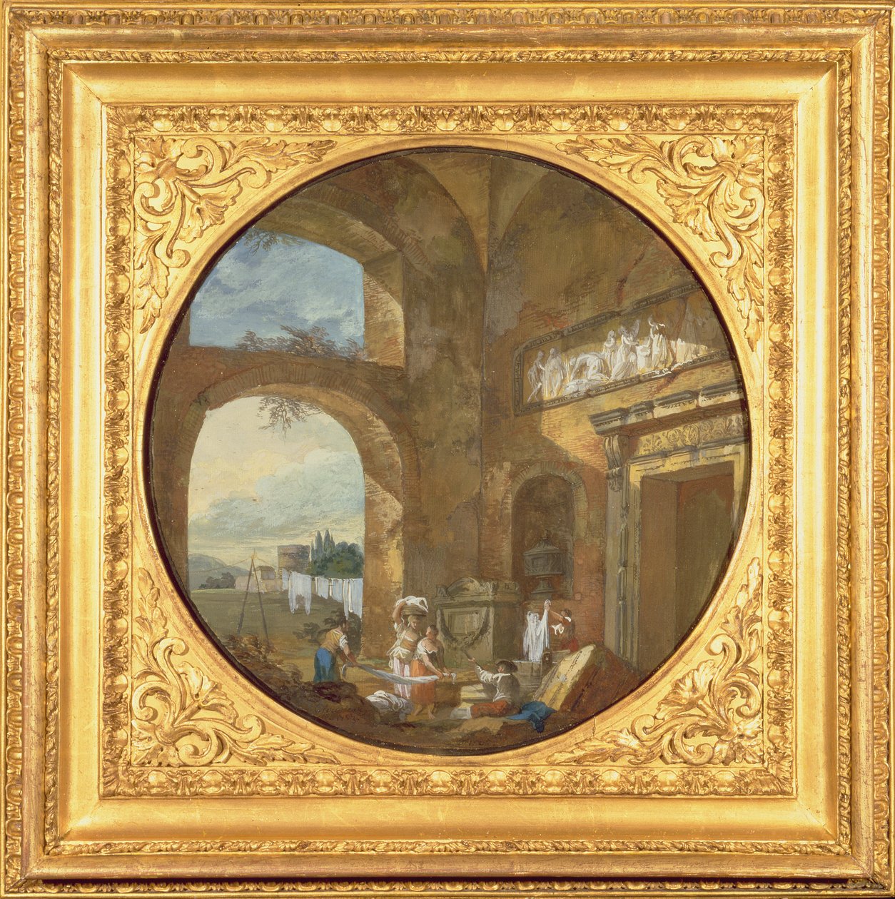 Interiér antické ruiny s prádelnami, 1763 od Charles Louis Clerisseau