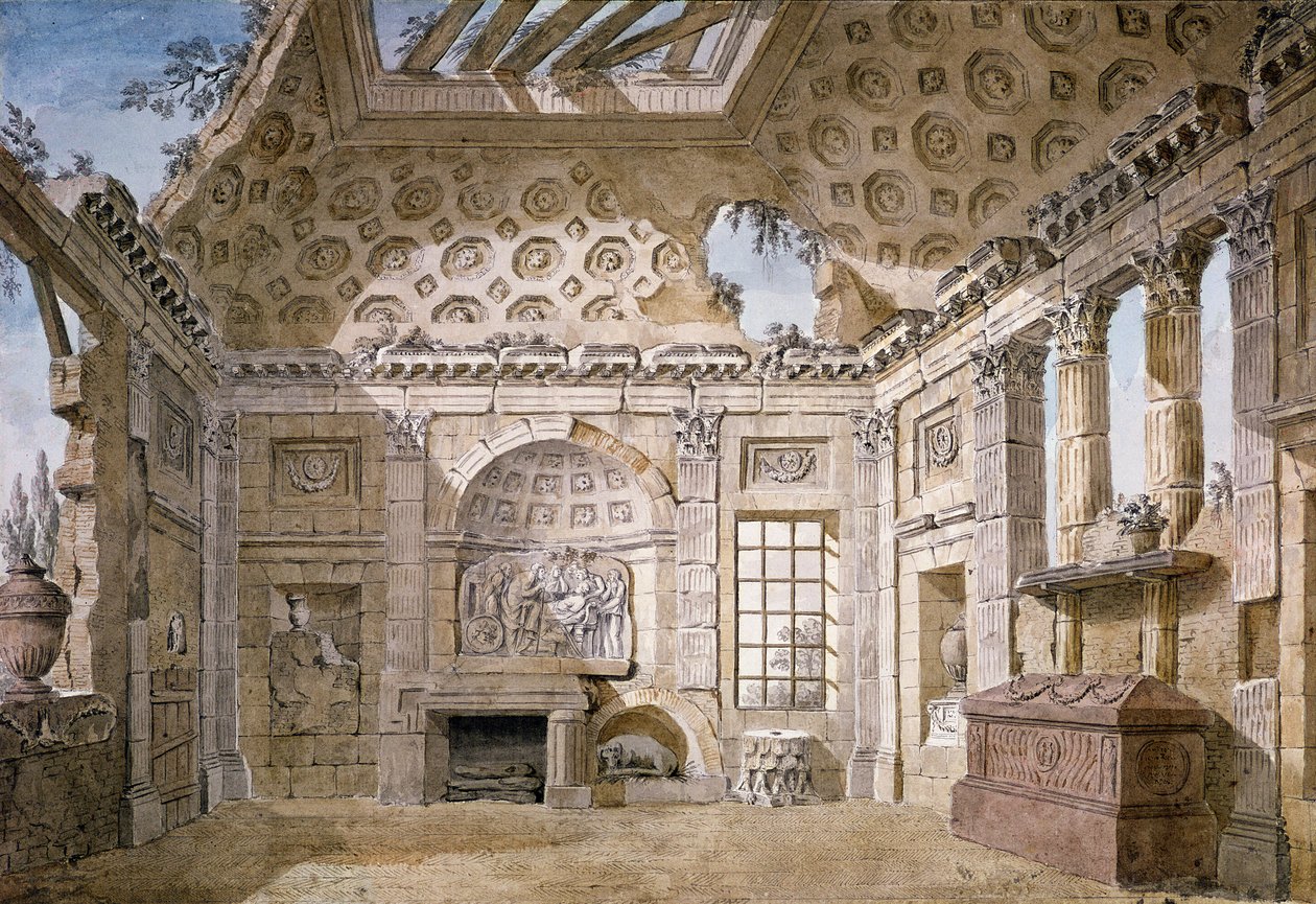 č. 3607 Návrh ruiny kláštera (nyní klášter) sv. Trinity del Monte, Řím, asi 1766 (křída, pero a čb) od Charles Louis Clerisseau