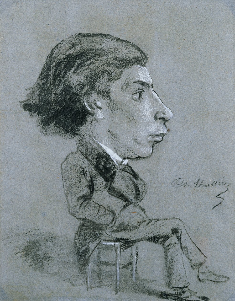 Portrétní náboj, c. 1858 (černá a bílá křída) od Charles Marie Lhuillier