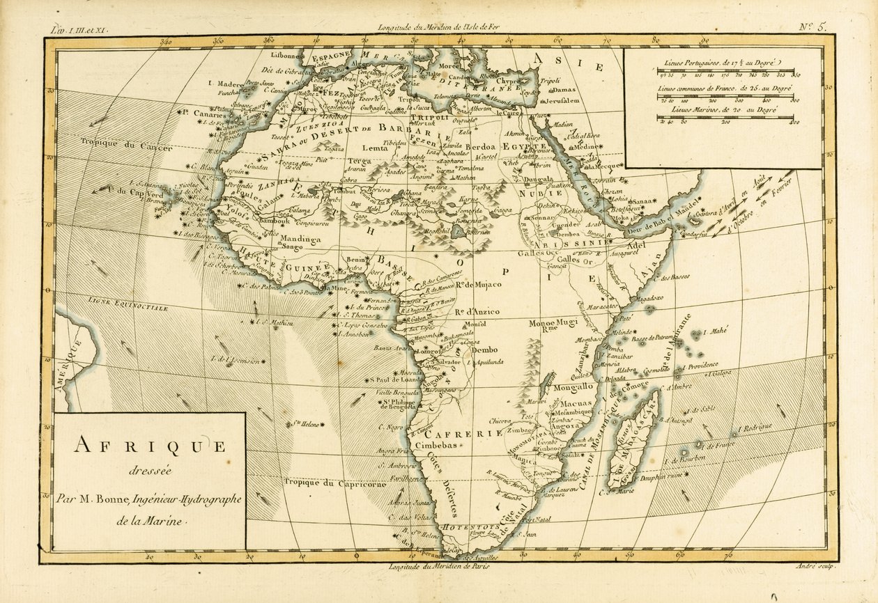 Afrika, z ‚Atlasu všech známých částí zemského světa‘ od Guillauma Raynala (1713–96), vydaný v Ženevě, 1780 od Charles Marie Rigobert Bonne