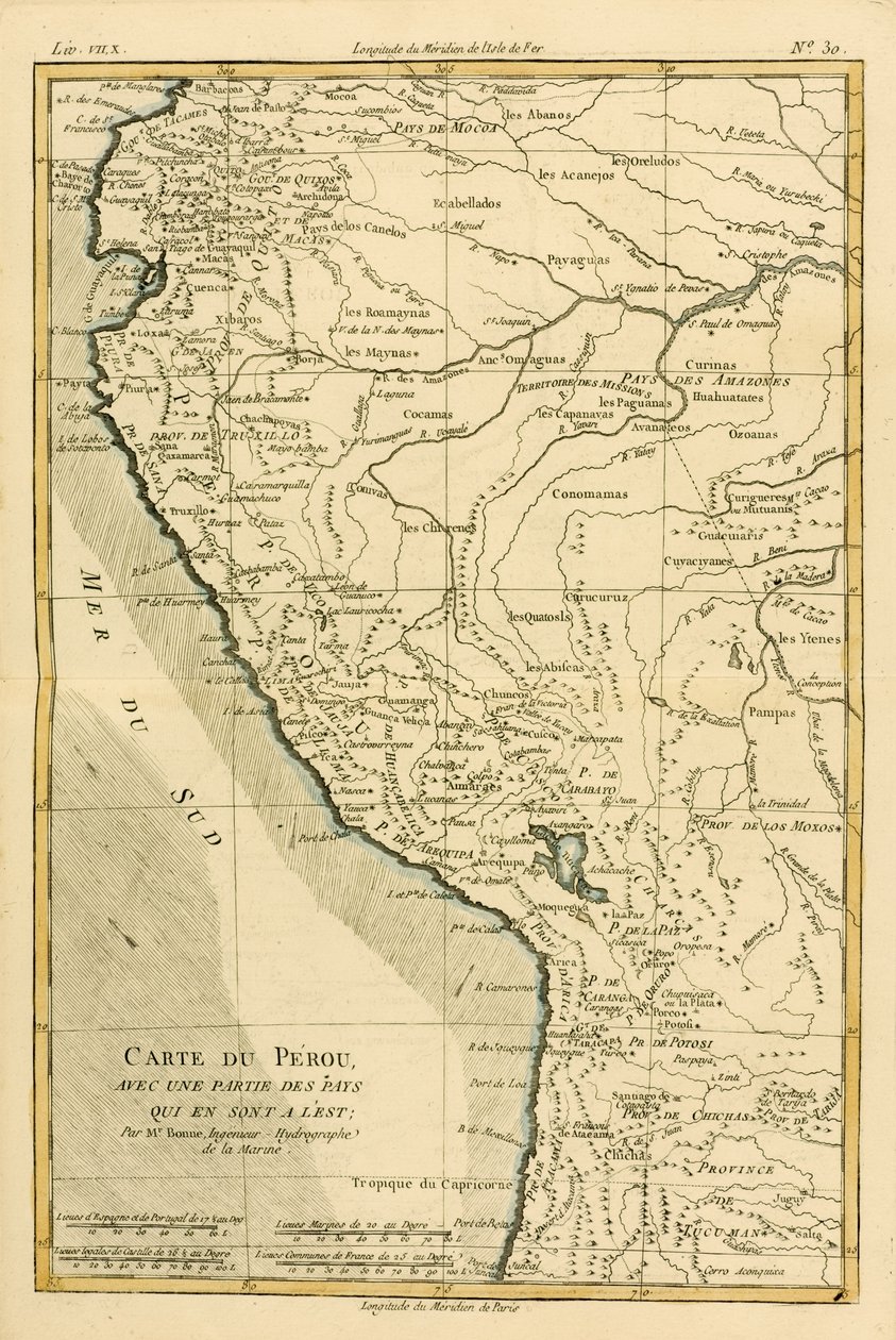 Peru, z „Atlasu všech známých částí pozemského světa“ od Guillauma Raynala (1713-96), vydaný v Ženevě, 1780 od Charles Marie Rigobert Bonne