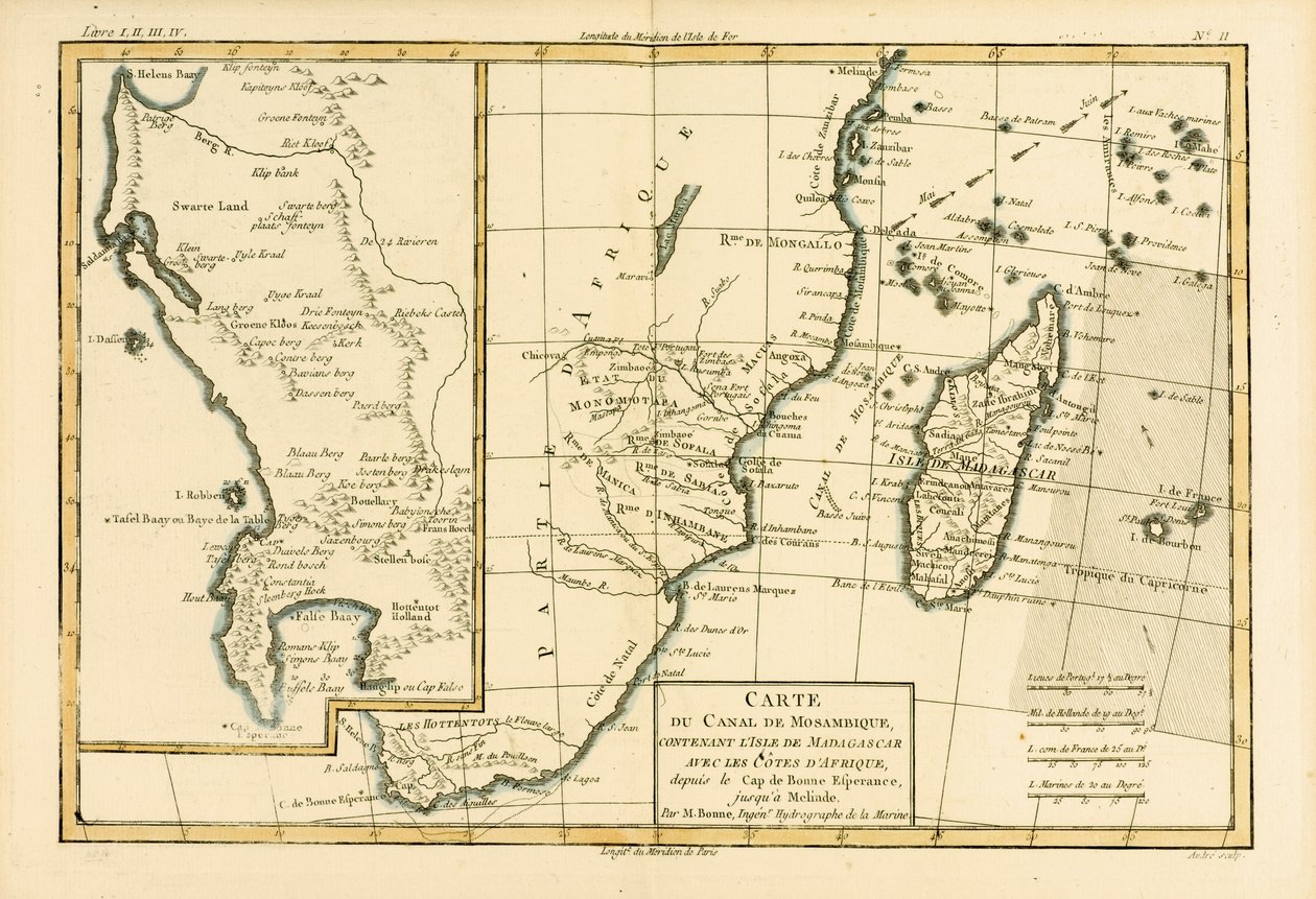 Jižní Afrika, z „Atlasu všech známých částí zemského světa“ od Guillauma Raynala (1713-96), vydaný v Ženevě, 1780 od Charles Marie Rigobert Bonne
