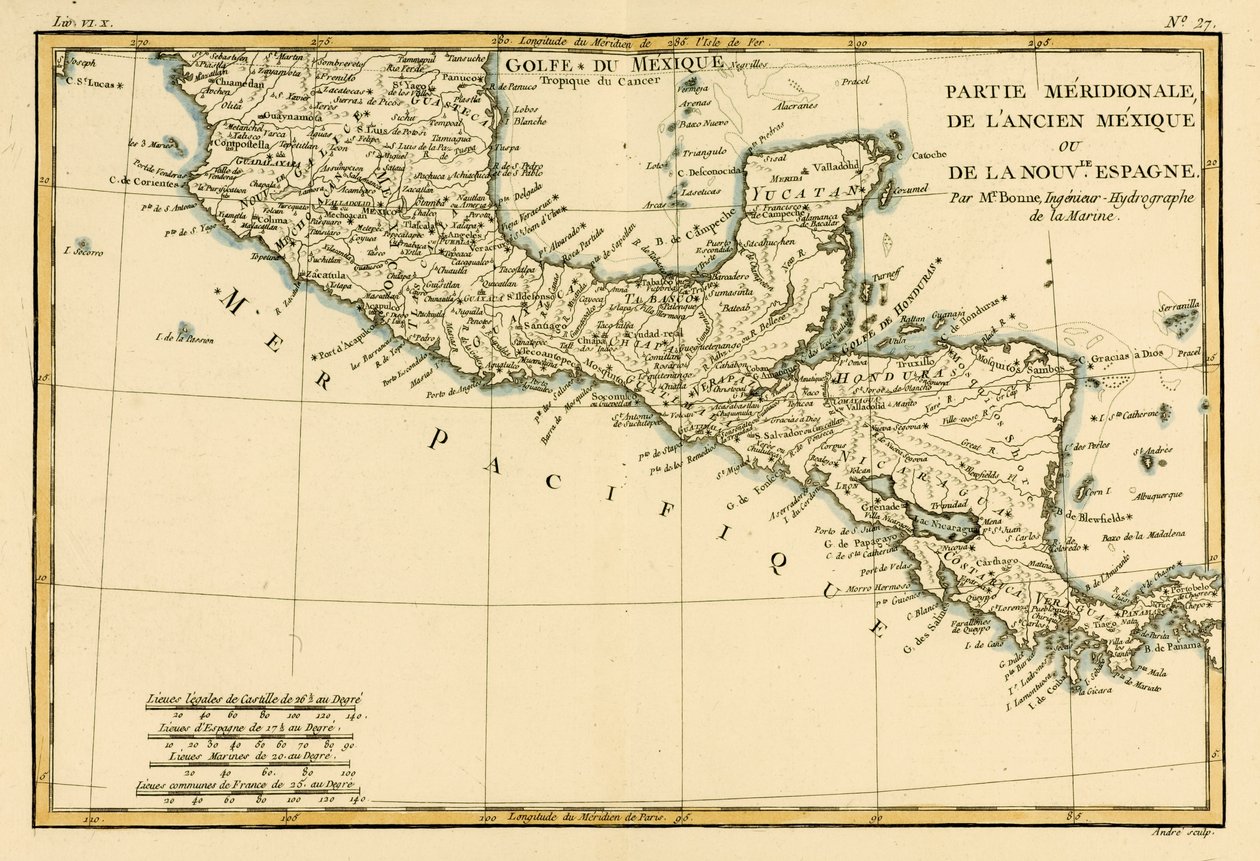 Jižní Mexiko, z „Atlasu všech známých částí zemského světa“ od Guillauma Raynala (1713-96), vydaný v Ženevě, 1780 od Charles Marie Rigobert Bonne