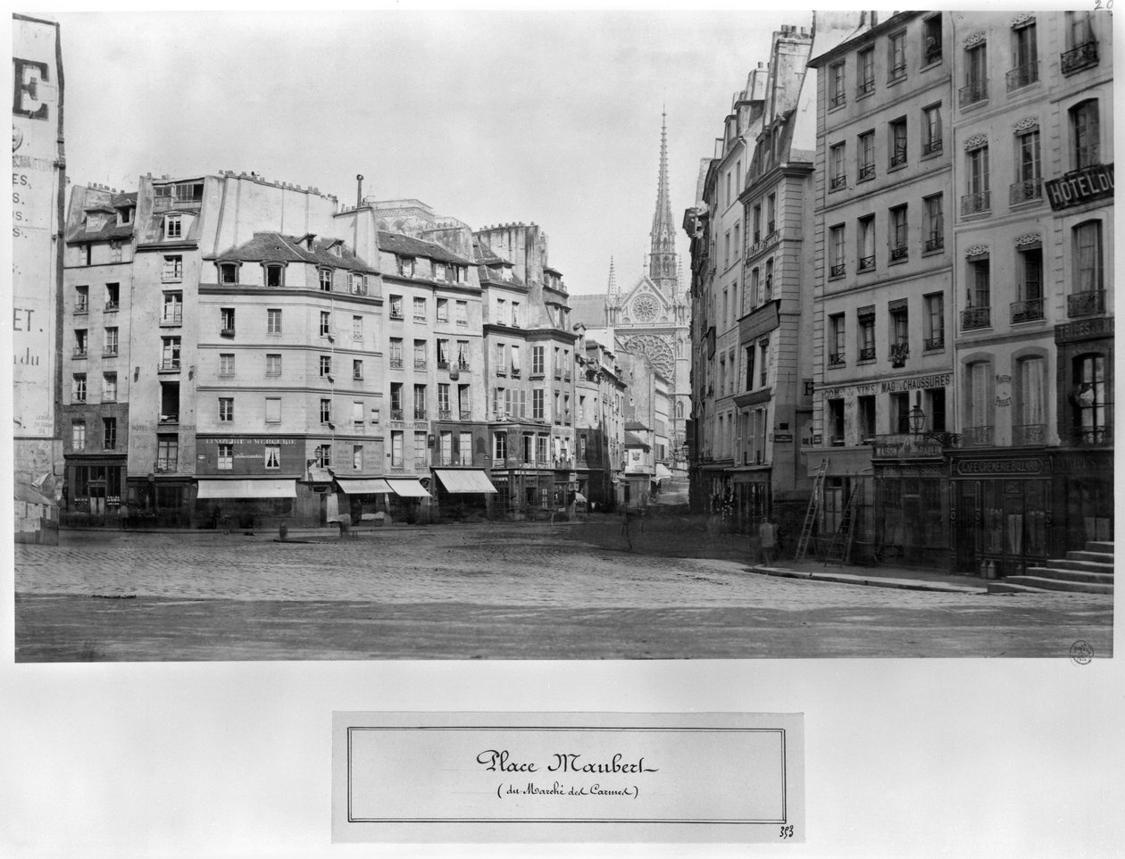 Place Maubert z Marche des Carmes, Paříž 1858-78 (čb fotografie) od Charles Marville