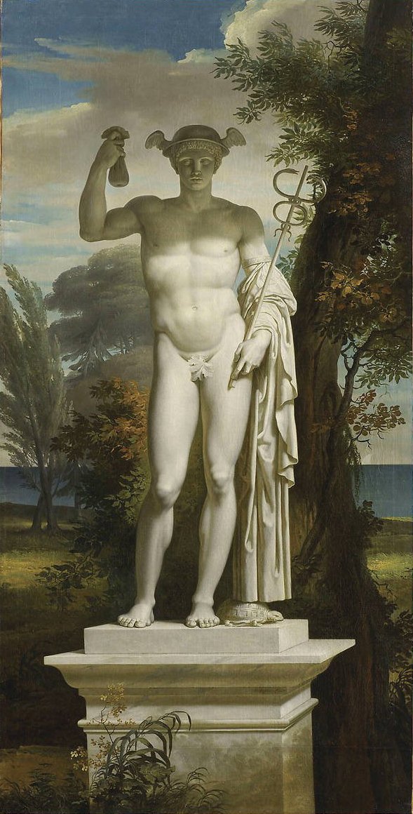 Statue of Mercury in a landscape English: Statue of Mercury in a landscape od Charles Meynier