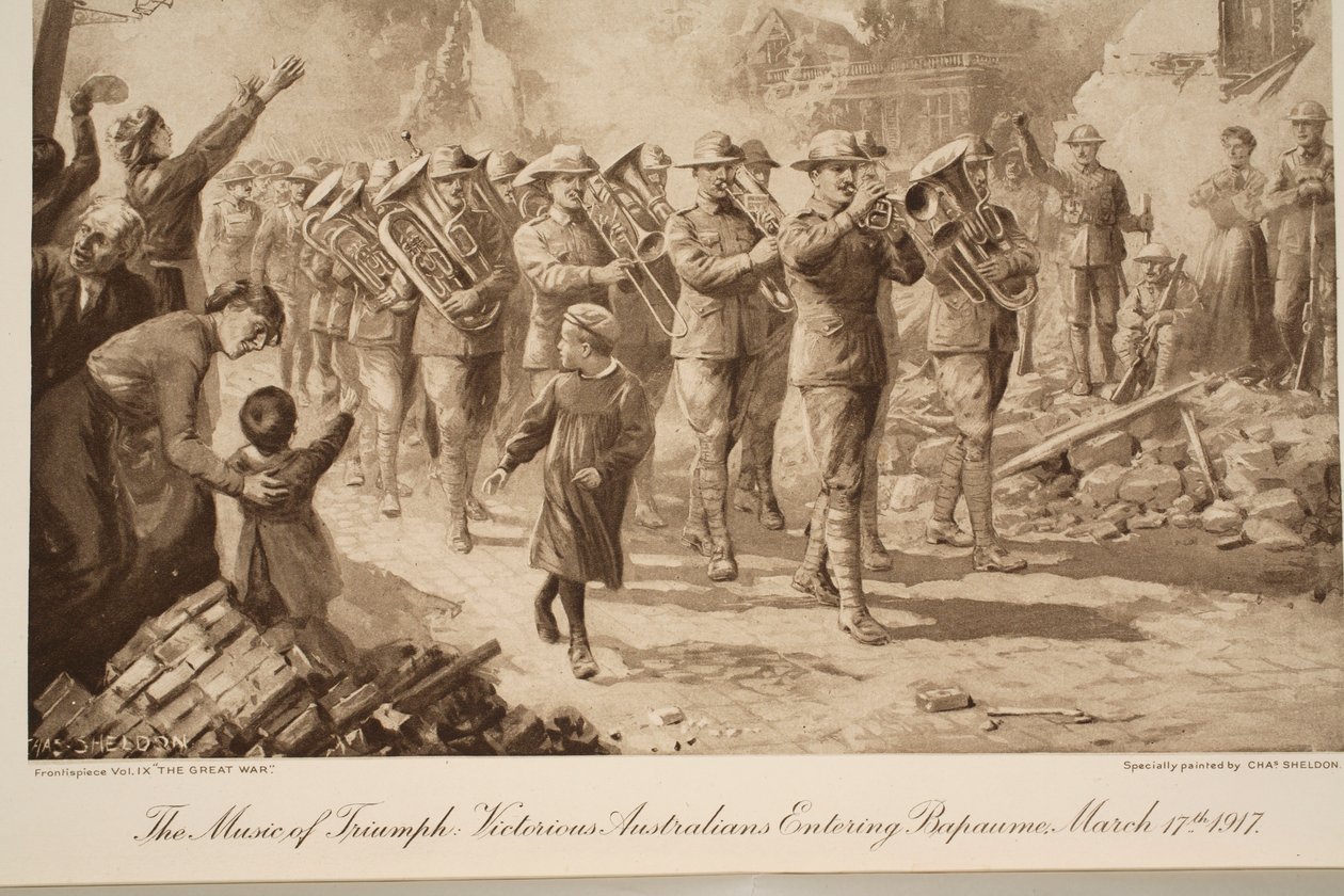 The Music of Triumph: Victorious Australians Entering Bapaume, 17. března 1917, 1917-19 od Charles Mills Sheldon