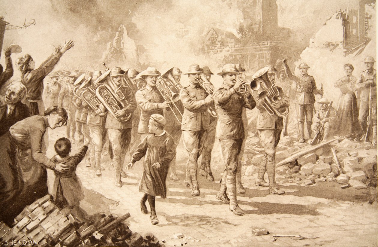 The Music of Triumph: Vítězní Australané vstupující do Bapaume, 17. března 1917 od Charles Mills Sheldon