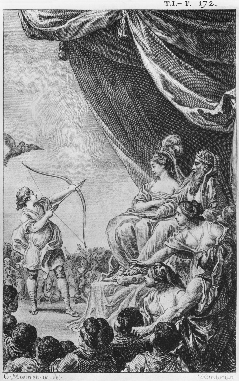 Formosante a Amazan, ilustrace z „La Princesse de Babylone“ od Voltaira (1694-1778) od Charles Monnet
