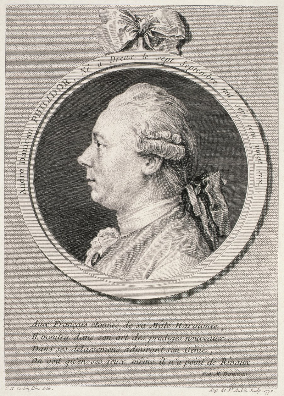 Portrét Francois-Andre-Danica Philidor (1726-95) vyrytý Augustem de Saint-Aubin, 1772 od Charles Nicolas II Cochin