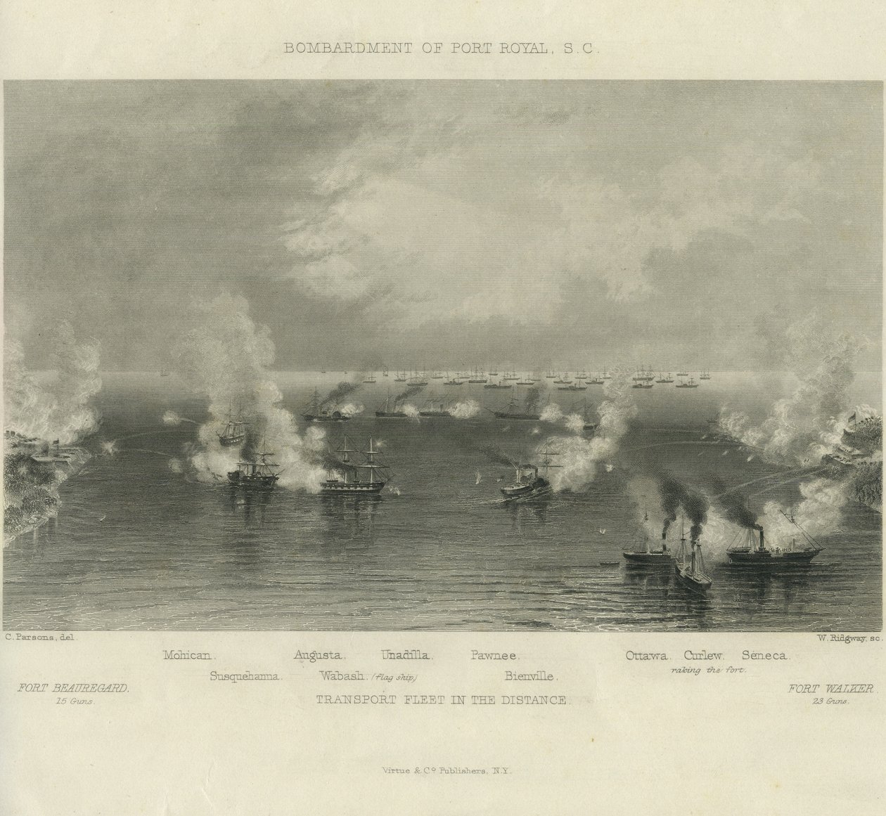 Bombardování Port Royal, S.C., c. 1861 od Charles Parsons