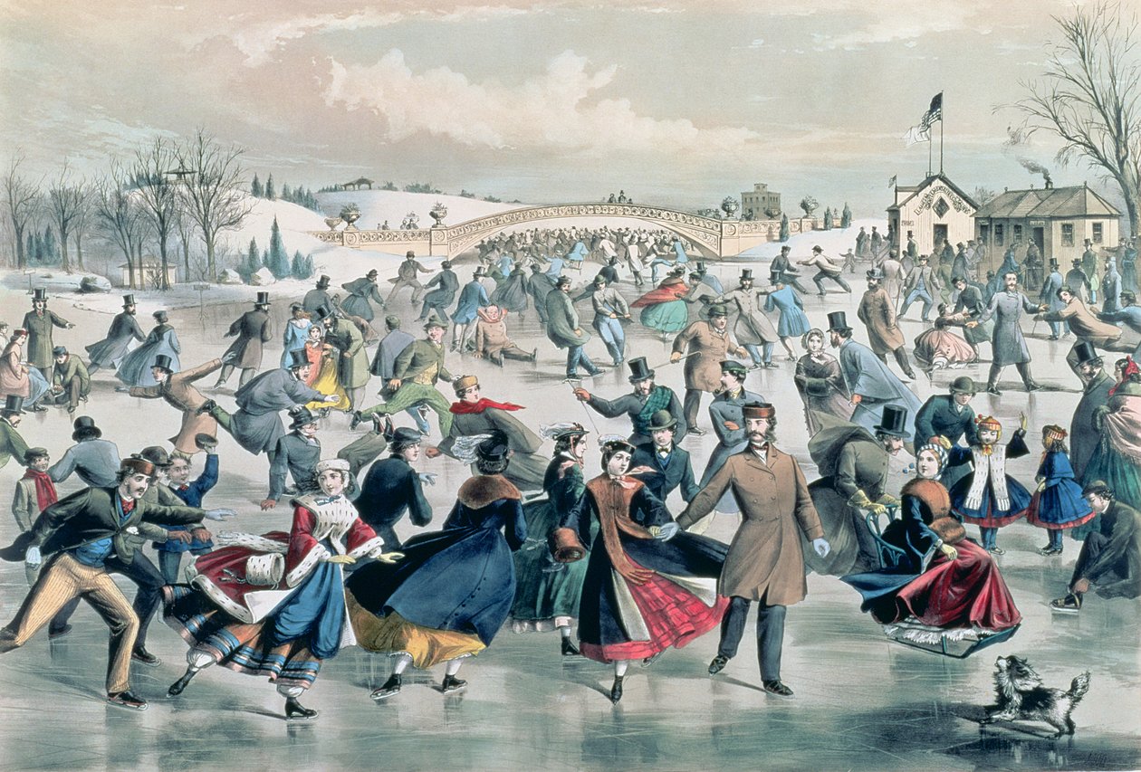 Skating Pond, hospoda. Currier a Ives, New York, 1862 od Charles Parsons