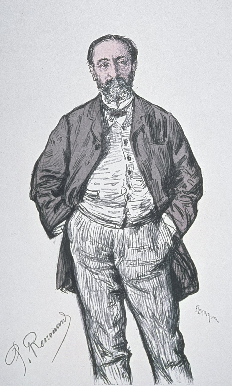 Portrét francouzského skladatele a hudebního kritika Charlese Camille Saint-Saense (1835-1921), vyrytý Florianem ze série 
