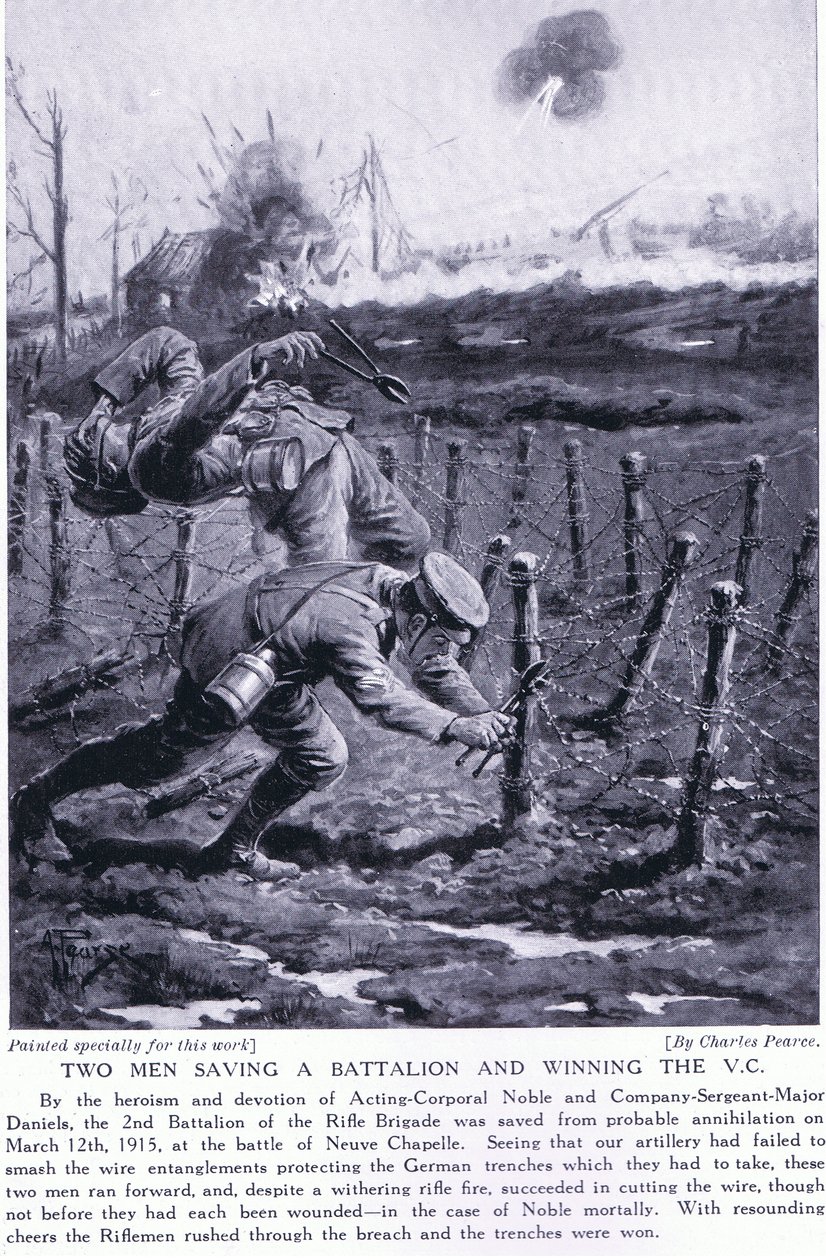 Dva muži zachránili prapor a vyhráli VC v bitvě u Neuve Chapelle v březnu 1915 od Charles Pears
