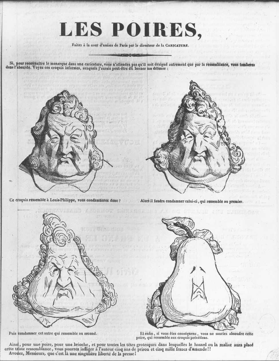 Les Poires, karikatura krále Ludvíka Filipa (1773-1850) z časopisu Le Charivari od Charles Philipon