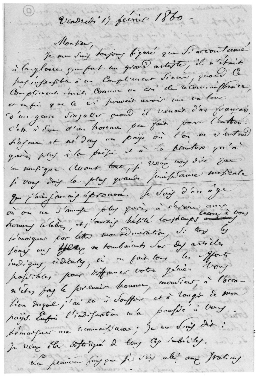 Dopis Richardu Wagnerovi (1813-83) ze 17. února 1860 od Charles Pierre Baudelaire