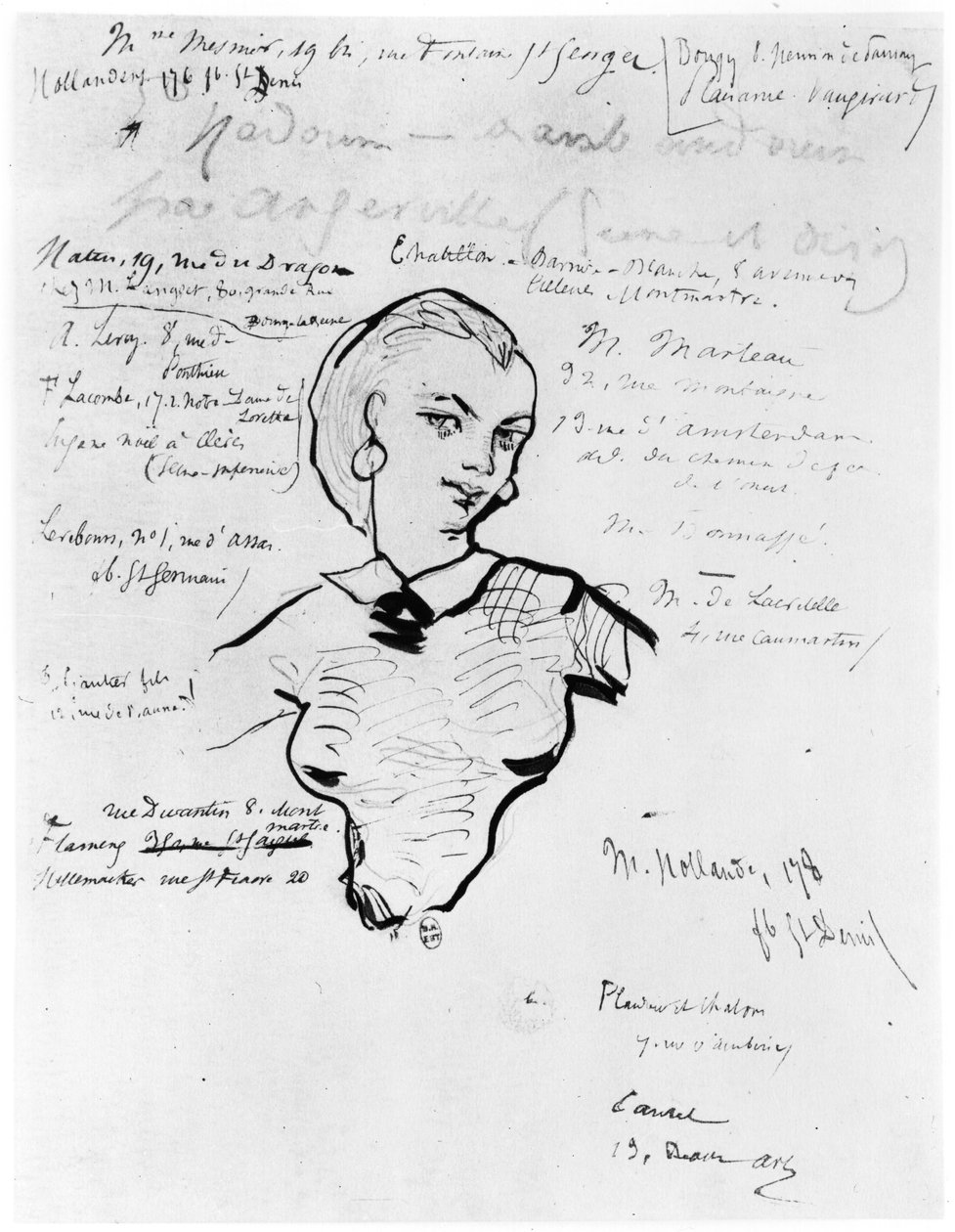 Portrét Jeanne Duvalové s poznámkami Auguste Poulet-Malassis (1825-78) 1858-60 od Charles Pierre Baudelaire