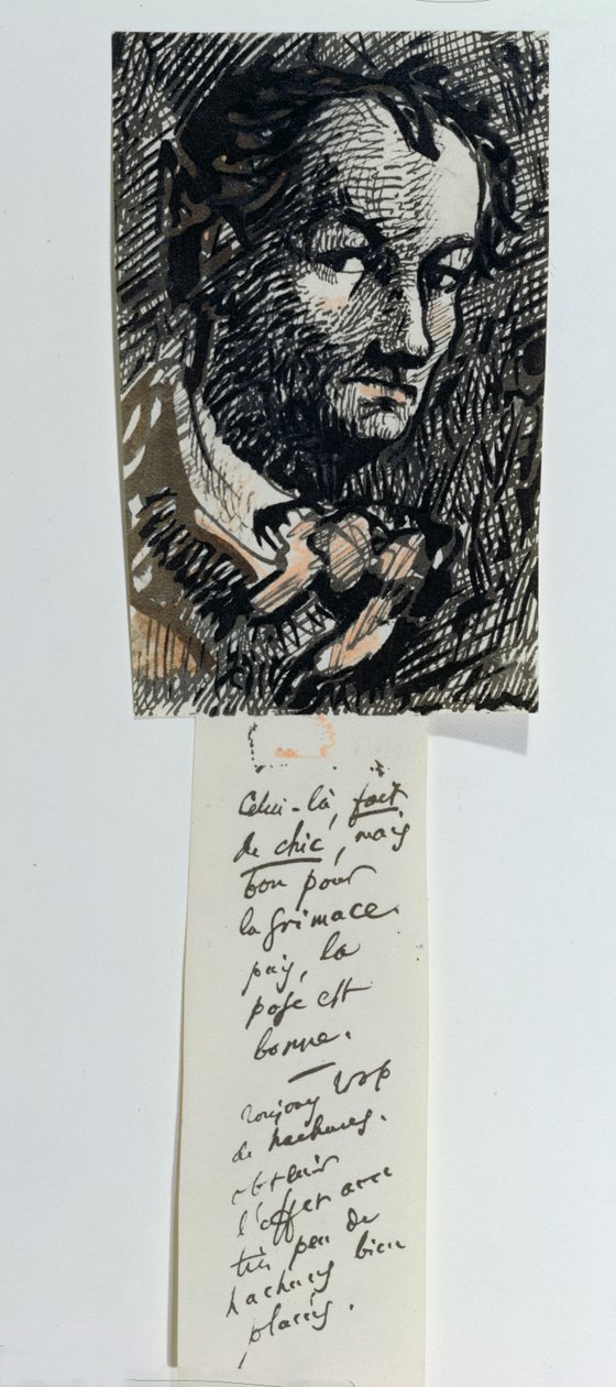 Autoportrét s nápisem (pero a inkoust a kvaš na papíře) od Charles Pierre Baudelaire