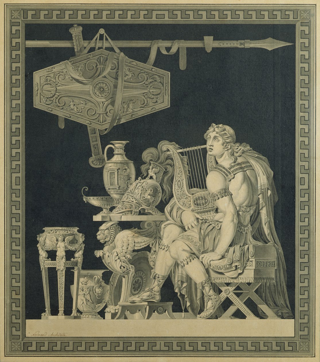 Achilles hrající na lyru od Charles Pierre Joseph Normand