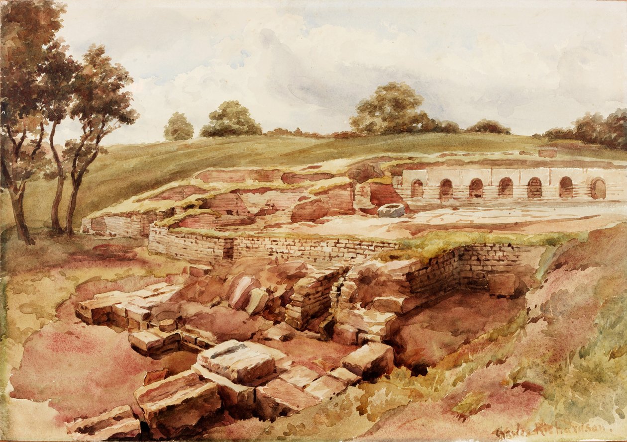 Římské lázně, Chesters, North Tyne (North View) (barva těla, tužka a wc na papíře) od Charles Richardson