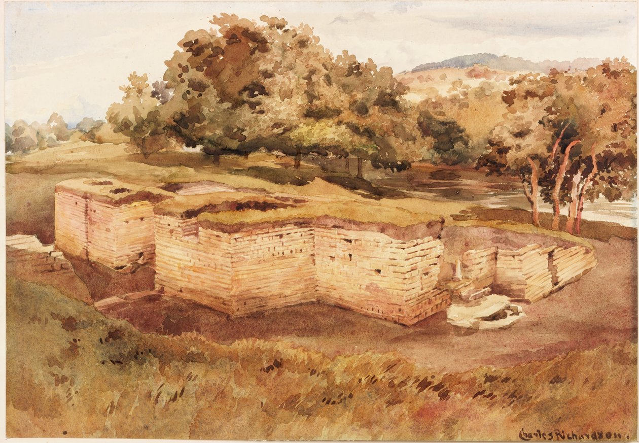 Římské lázně, Chesters, North Tyne (West View) (bodycolor na papíře) od Charles Richardson