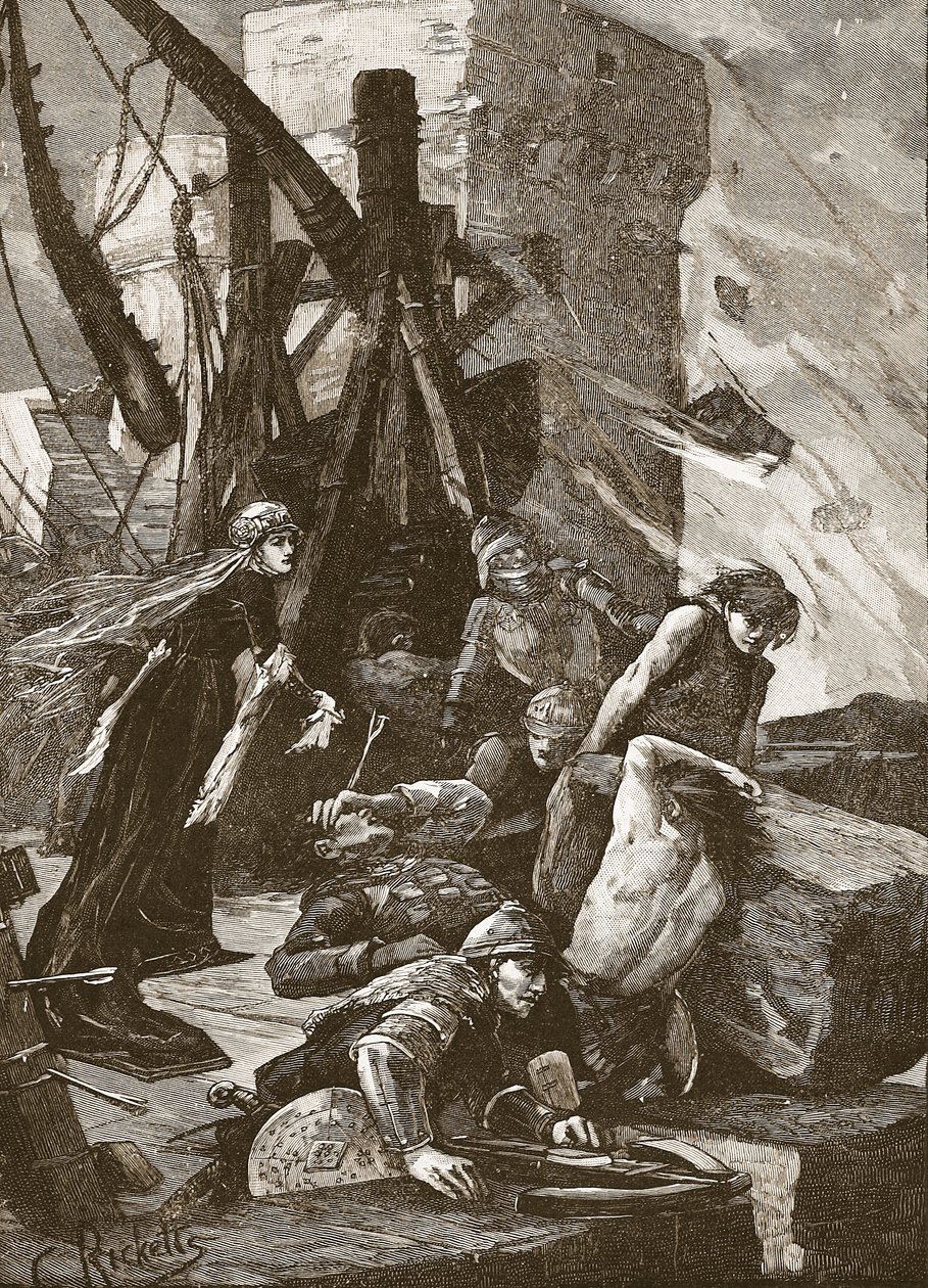 Černá Agnes při obléhání hradu Dunbar, ilustrace z „Cassell