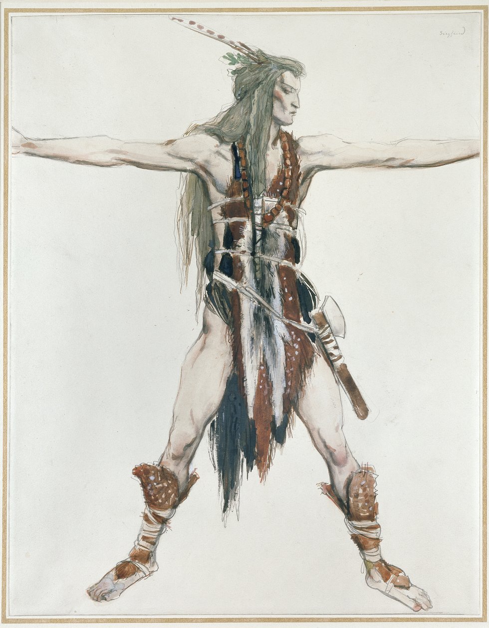 Kostýmní návrh pro Siegfrieda (akvarel přes grafit na bílém papíře) od Charles Ricketts