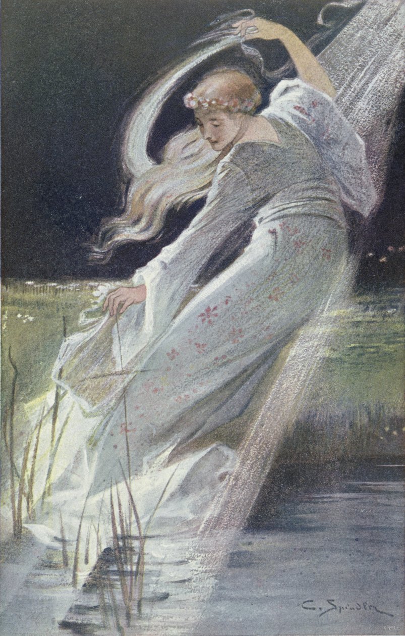 Bílá paní z řeky Fecht, ilustrace z Legend of Alsasko od Georgese Spetze, 1905 od Charles Spindler