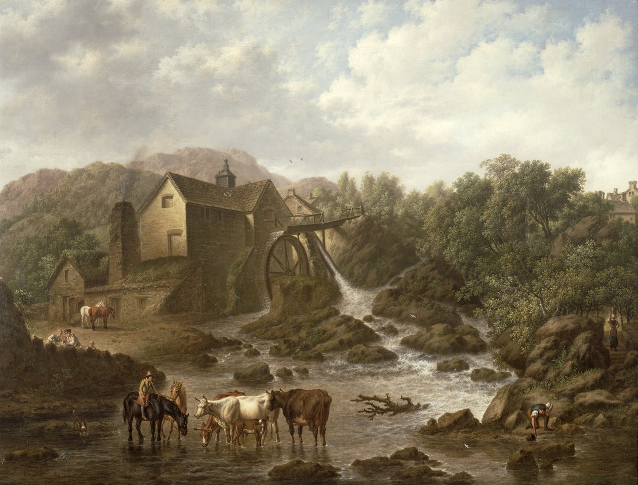 Říční scéna s mlýnem Overshot, 1833 od Charles Towne