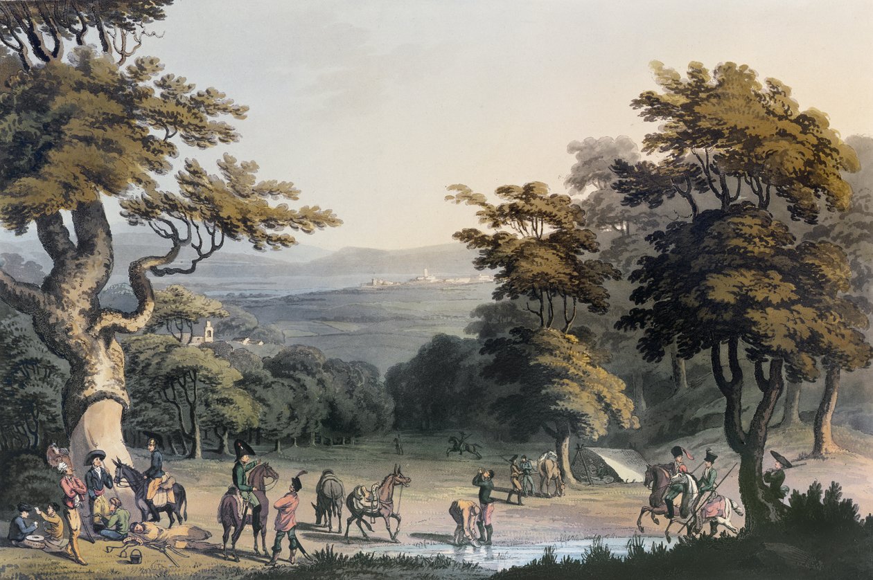 Vzdálený pohled na Ciudad Rodrigo pořízený z dubového dřeva poblíž vesnice Espeja, 1813 od Charles Turner
