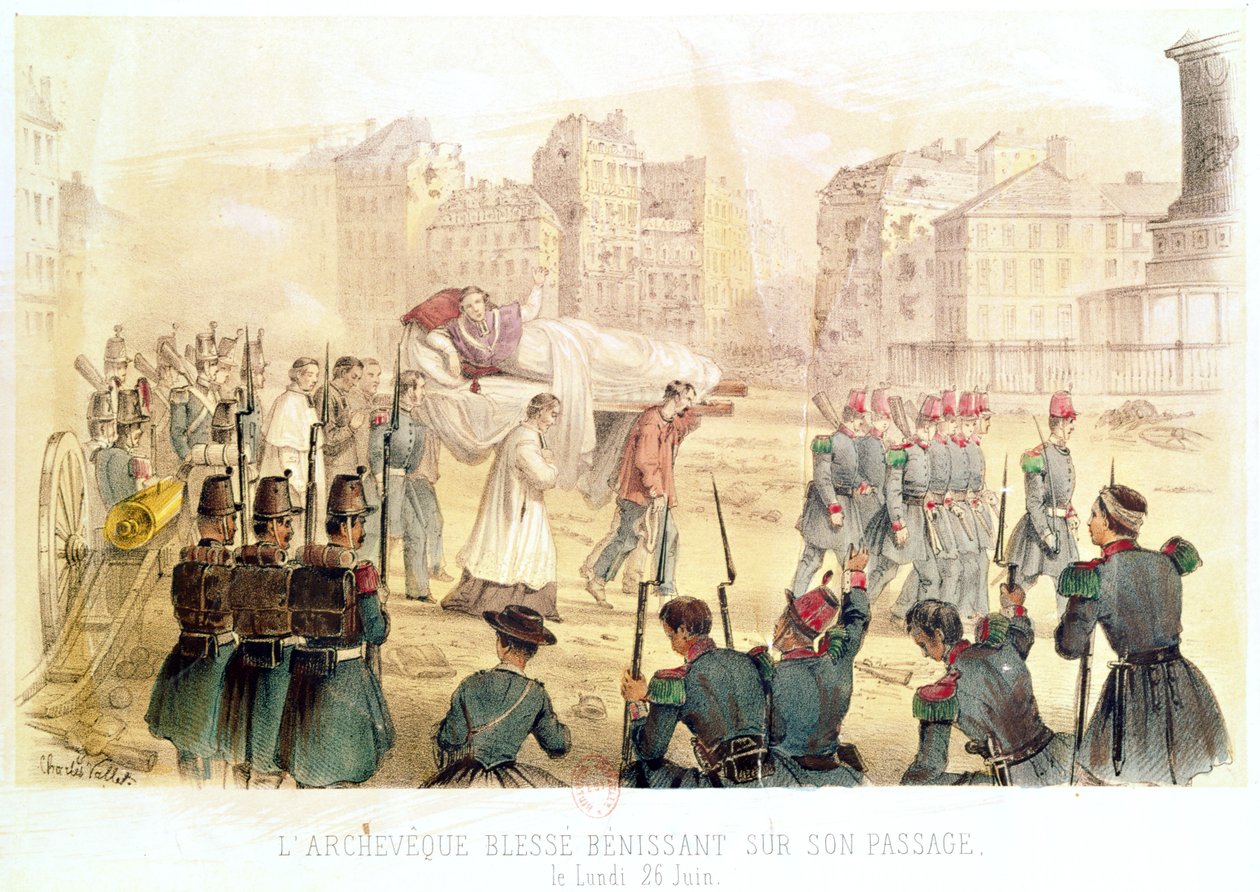 Arcibiskup Eminence Affre zraněn, žehnající na své cestě, pondělí 26. června 1848 od Charles Vallet